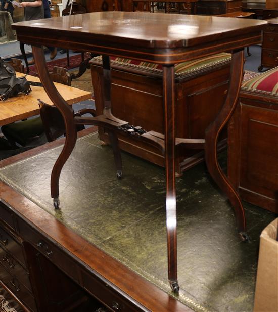 An Edwardian inlaid rosewood table W.77cm